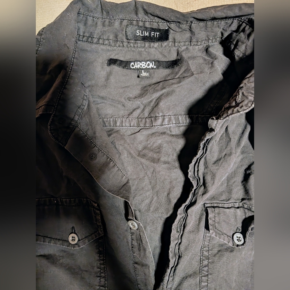 Size L. Black Button Down Mens Shirt. Slim Fit.